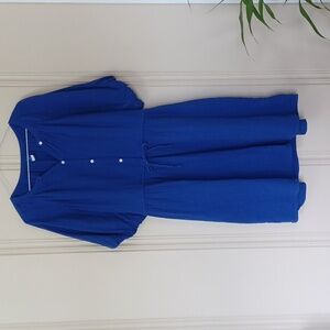 Old Navy Royal Blue Cotton Muslin Sleeved  Dress Pockets. Womens Size S - Tall